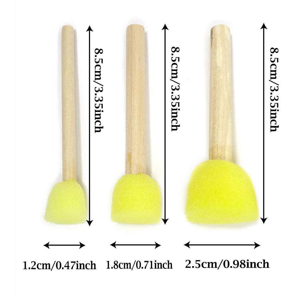21347 3 pieces wooden handle round foam sponge brush