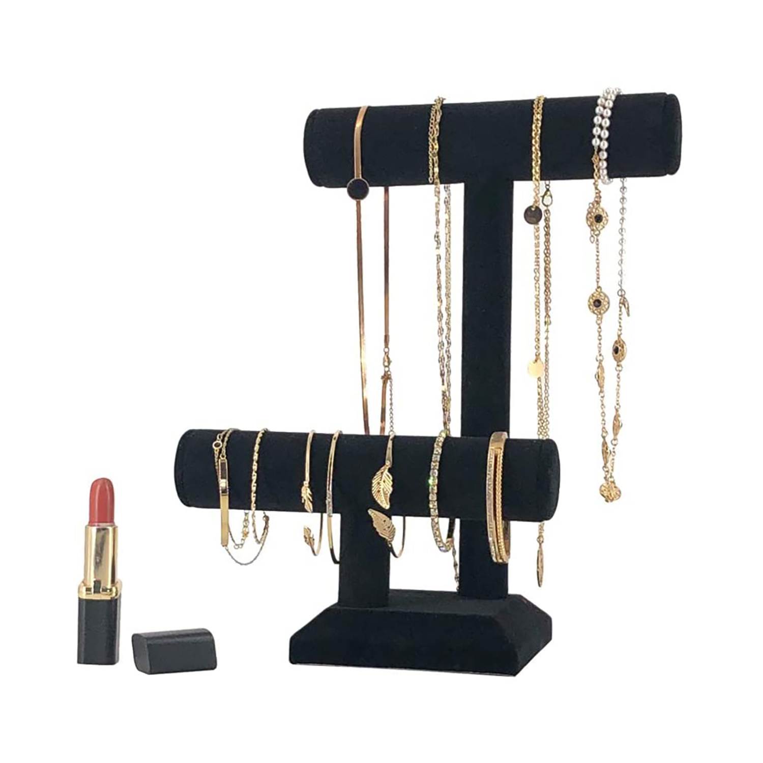67027 9" Black Velvet Two Tiers T-Bar Bracelet Bangle Jewelry
