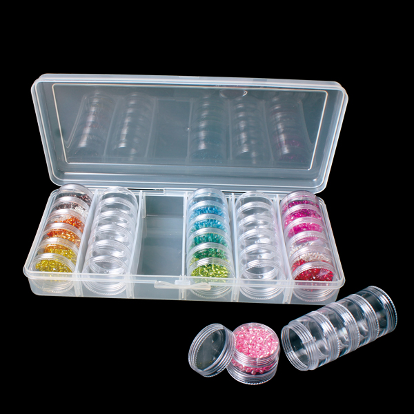 29549 Hot sale Clear Plastic Jewelry Bead Storage Box Small Round Container Jars Make Up Organizer 