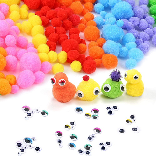Kids craft DIY kit with pompom cleaner pipes and googly eyes